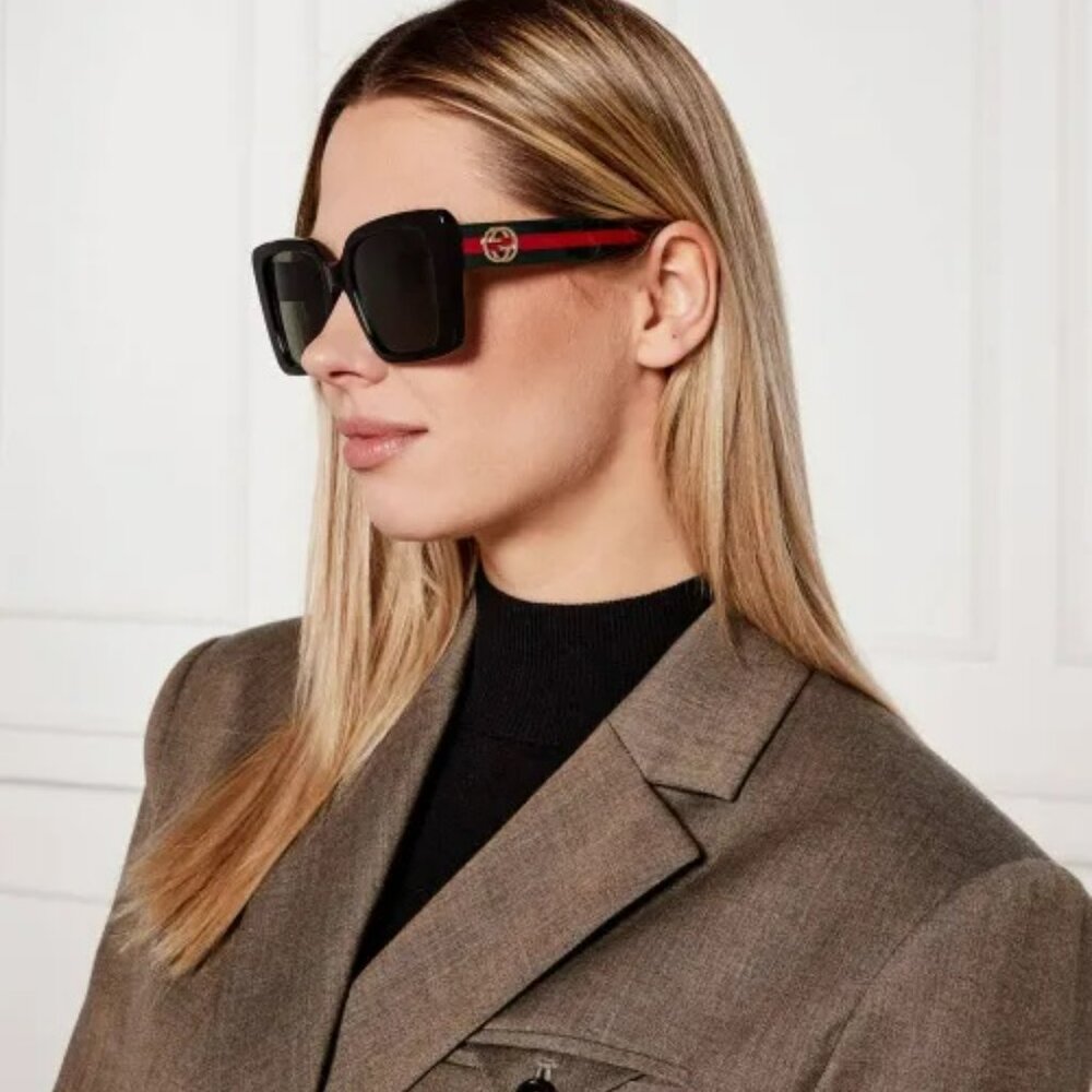 Gucci GG1861S Sunglasses – Black & Green Square Frame with Grey Lenses | Model 0 - Picture 11 of 12